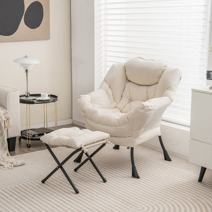 Sofá moderno con reposapiés plegable y bolsillo lateral - Beige