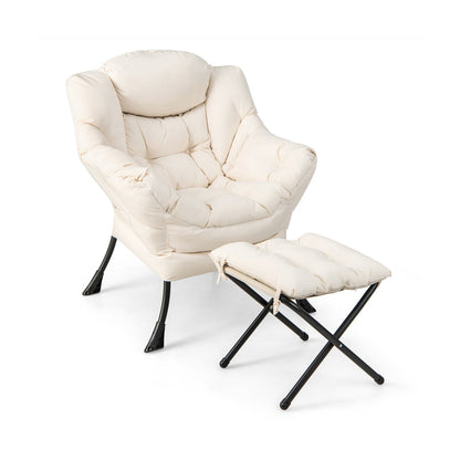 Sofá moderno con reposapiés plegable y bolsillo lateral - Beige