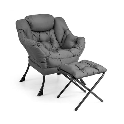 Sofá moderno con reposapiés plegable y bolsillo lateral - Beige