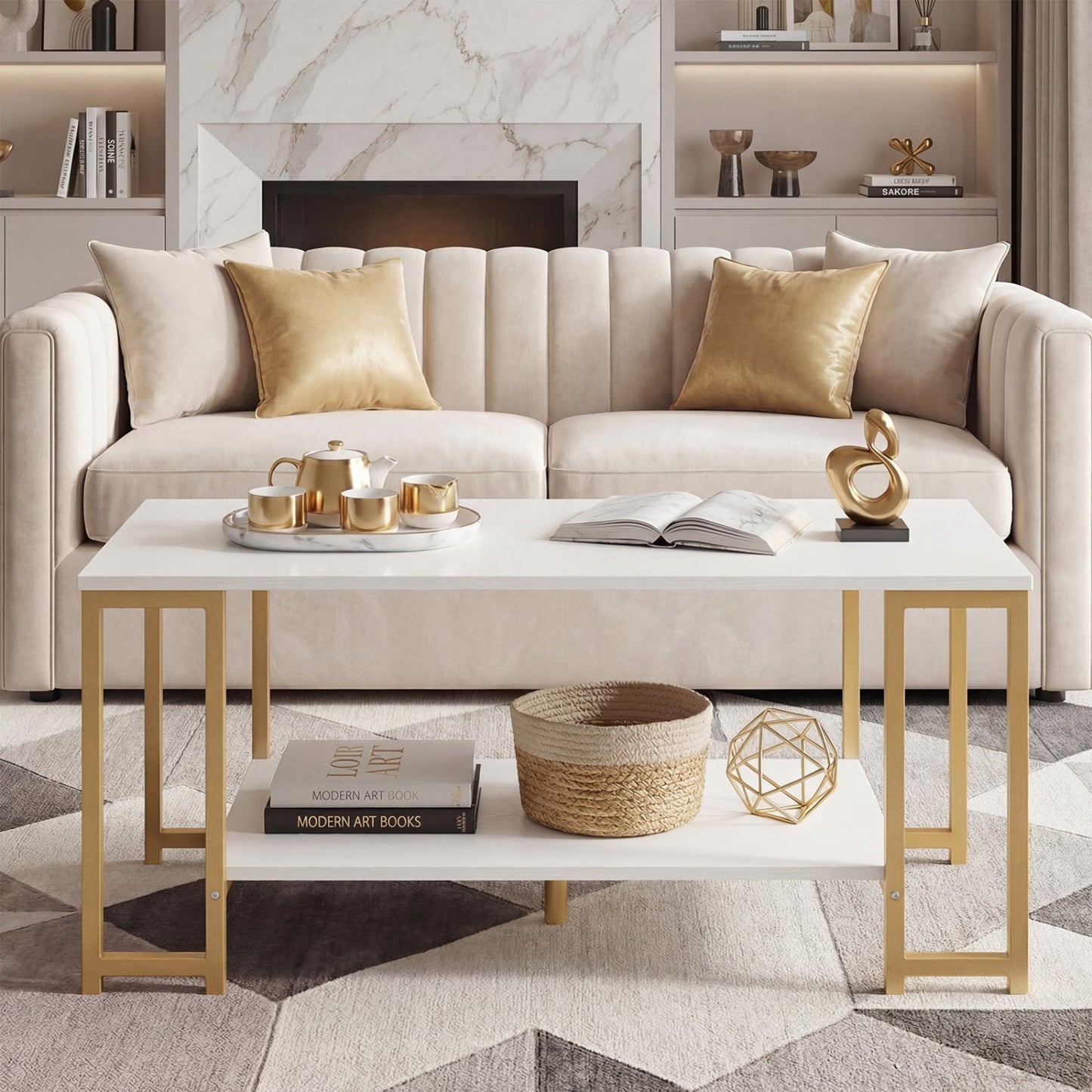 Modern Accent Table with Open Storage Shelf
