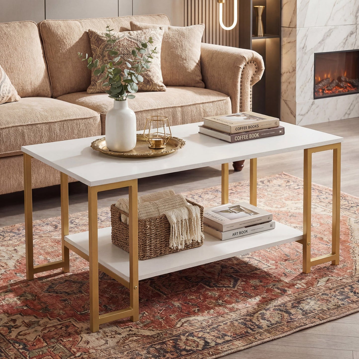 Modern Accent Table with Open Storage Shelf