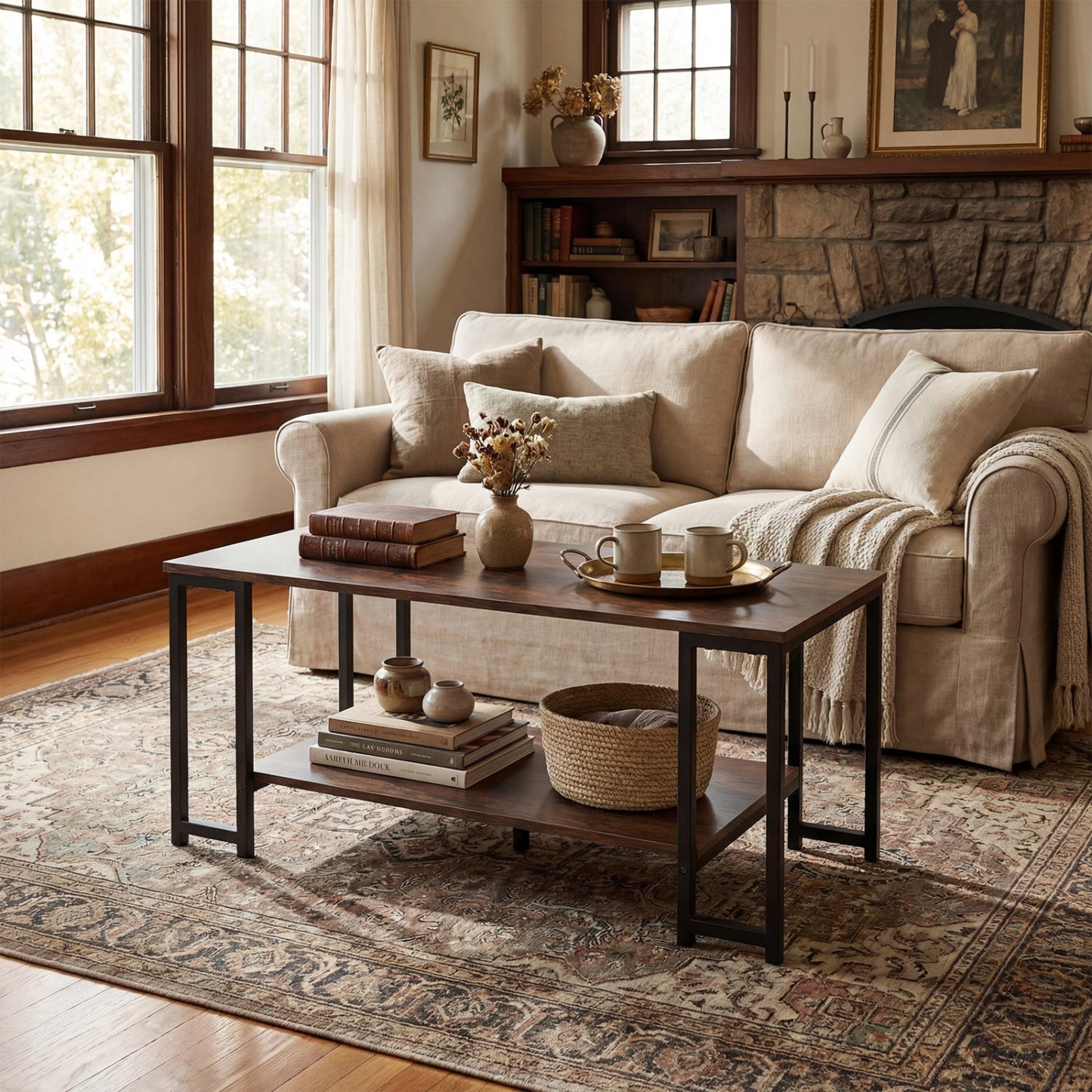 Modern Accent Table with Open Storage Shelf