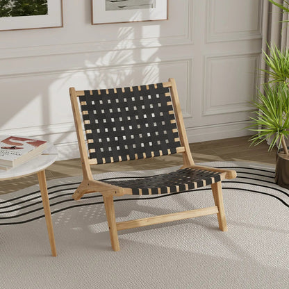 Modern Armless Teak Lounge Chair with Nylon Back
