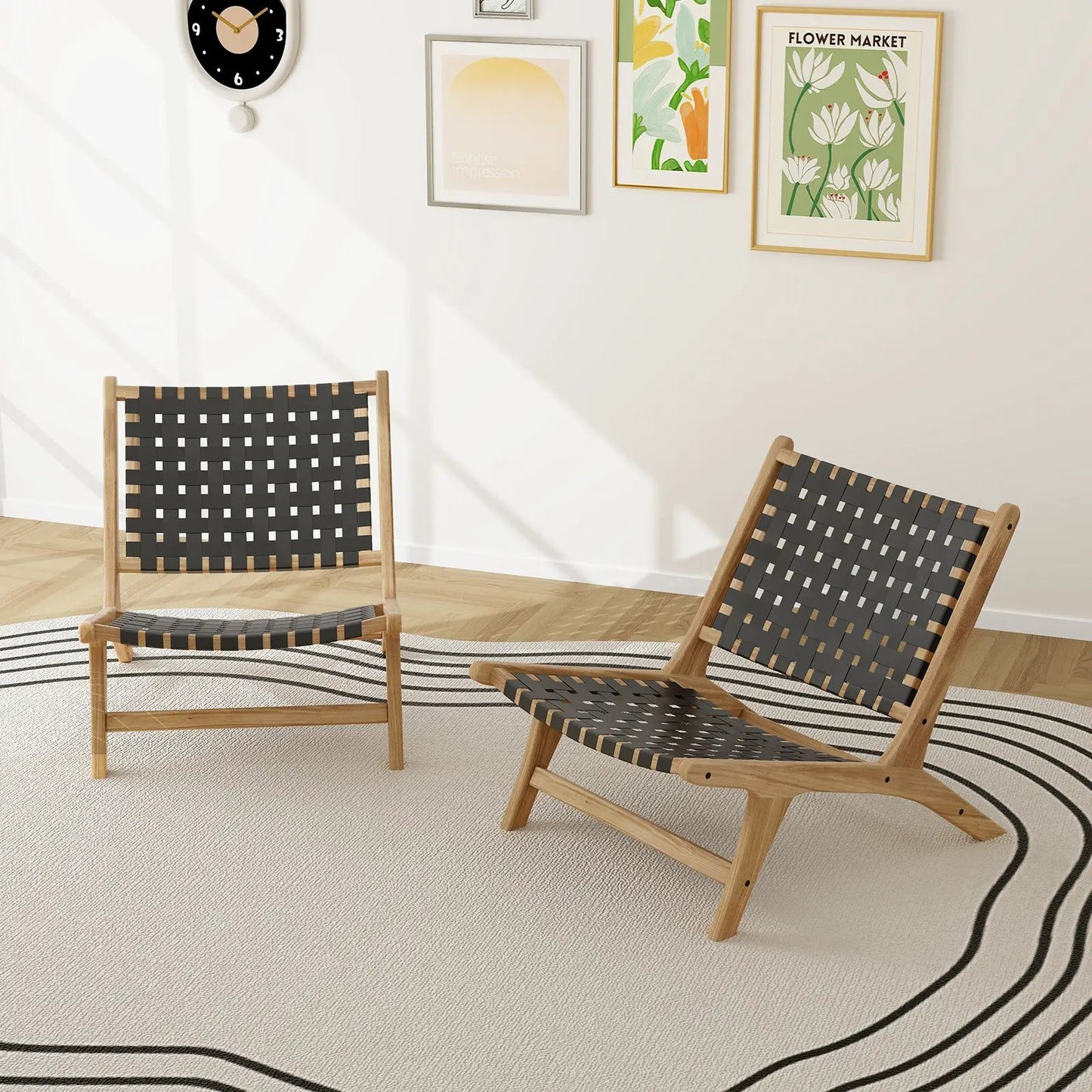 Modern Armless Teak Lounge Chair with Nylon Back