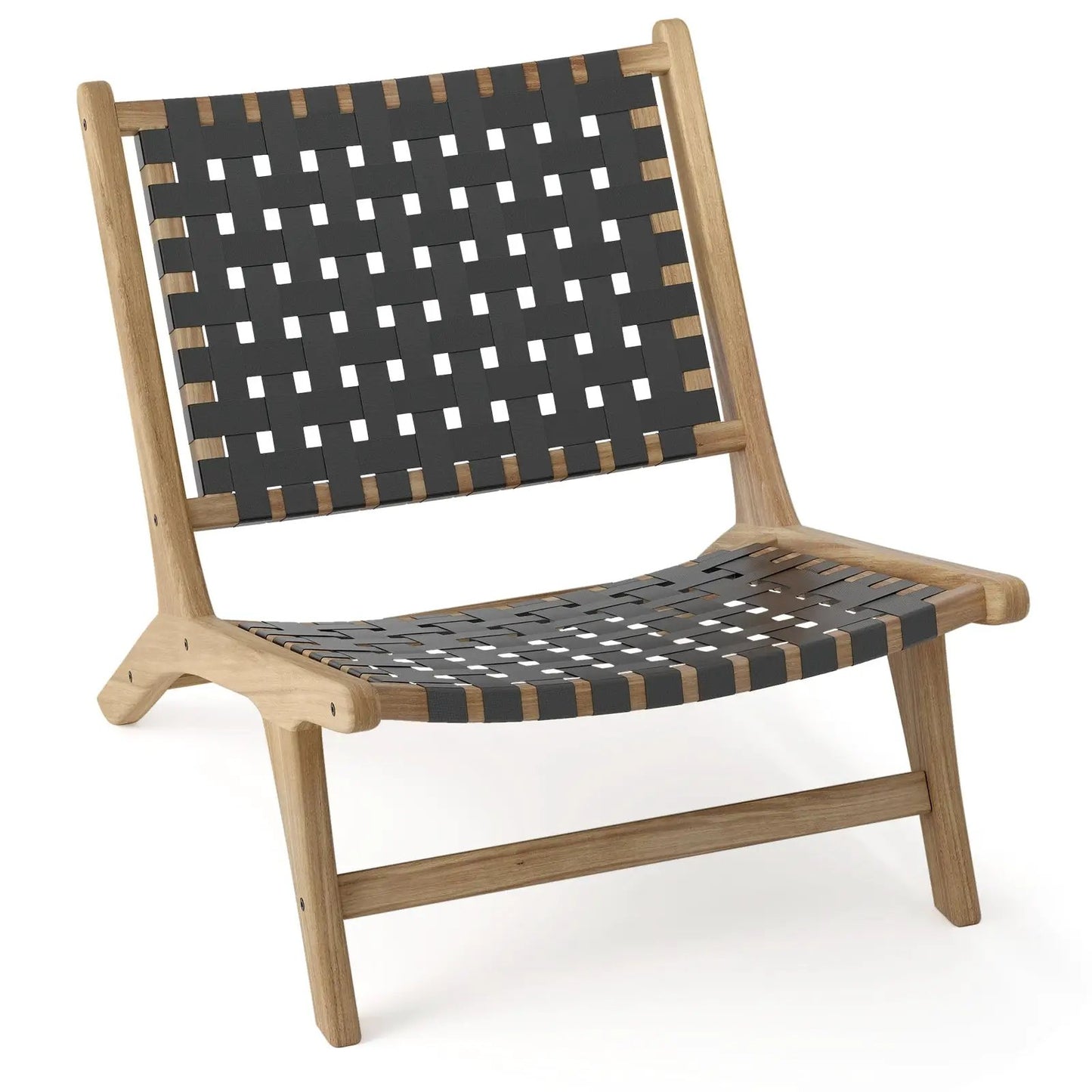 Modern Armless Teak Lounge Chair with Nylon Back