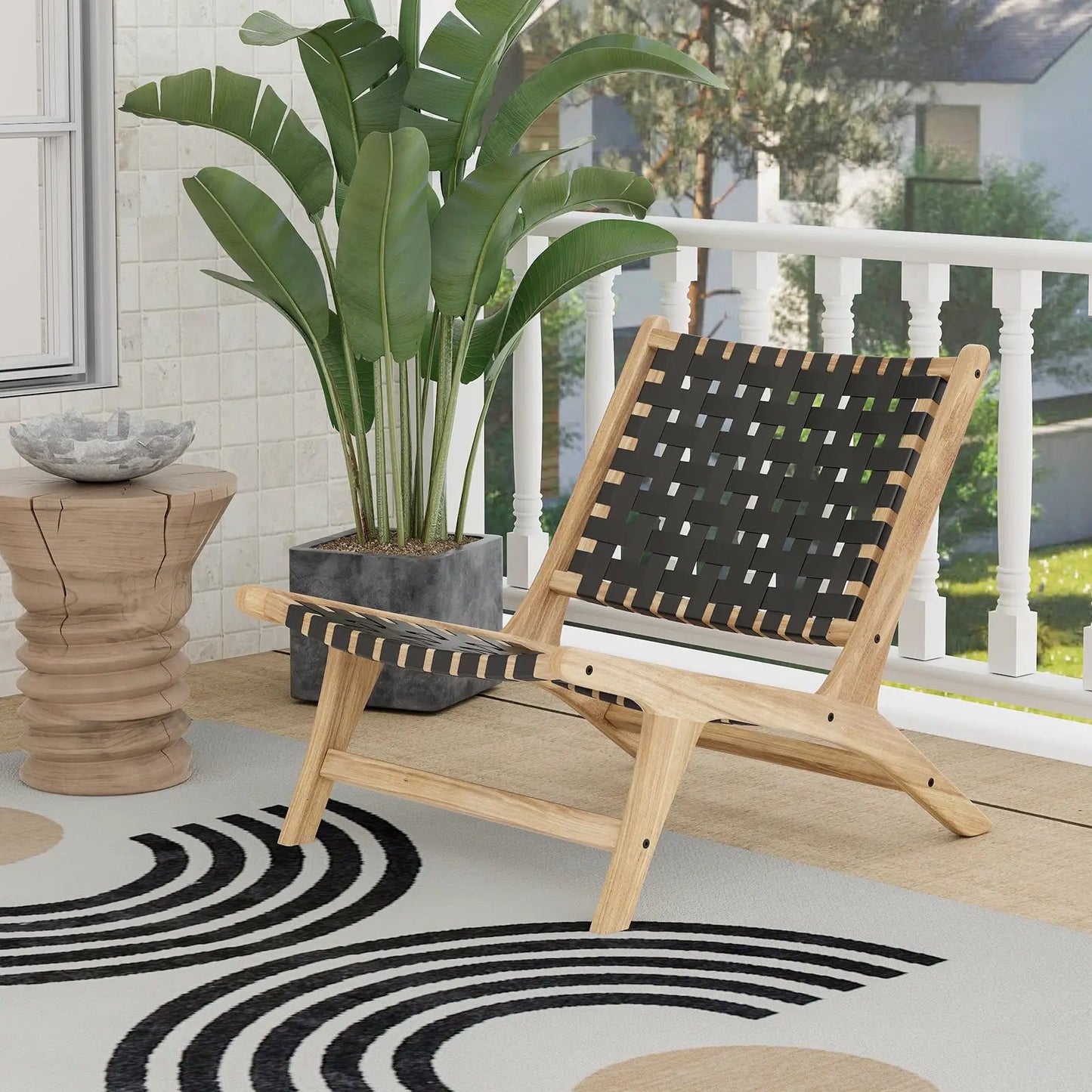 Modern Armless Teak Lounge Chair with Nylon Back