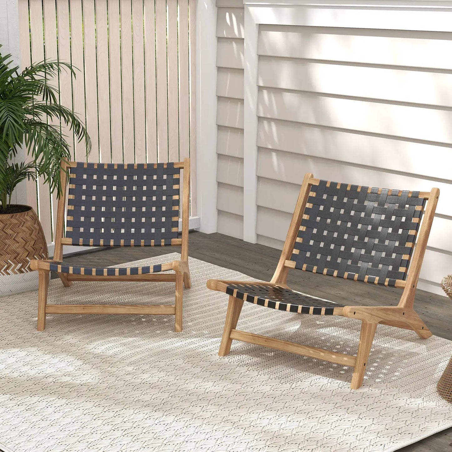 Modern Armless Teak Lounge Chair with Nylon Back