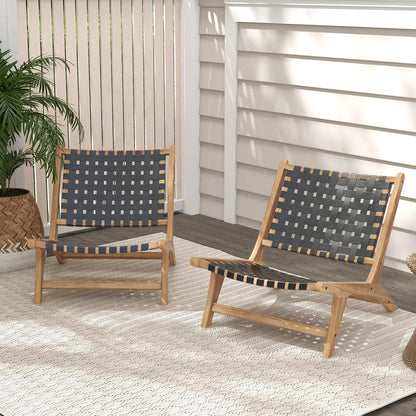 Modern Armless Teak Lounge Chair with Nylon Back