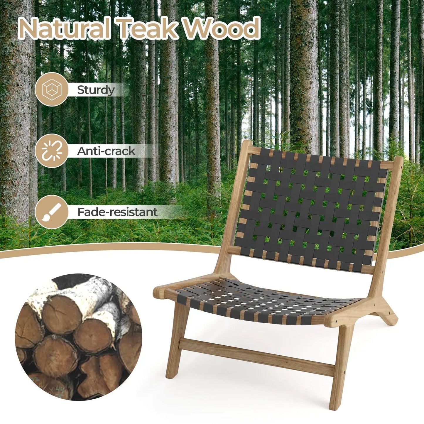 Modern Armless Teak Lounge Chair with Nylon Back