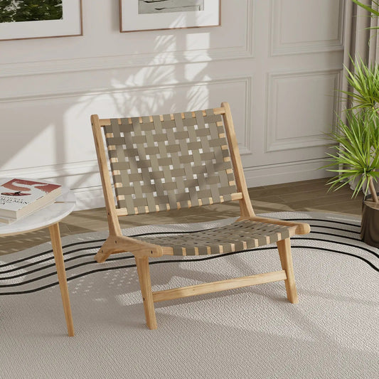 Modern Armless Teak Lounge Chair with Nylon Back