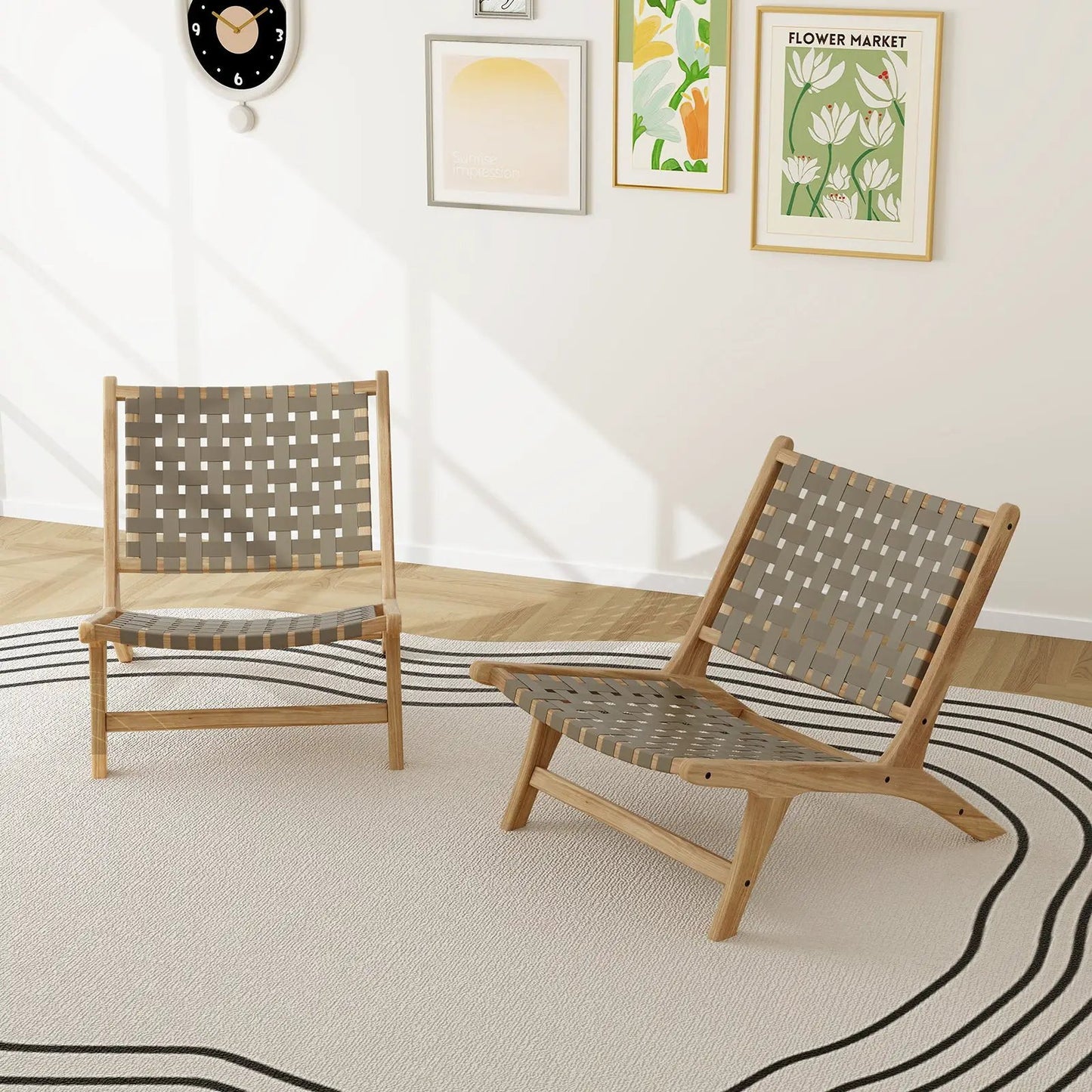 Modern Armless Teak Lounge Chair with Nylon Back