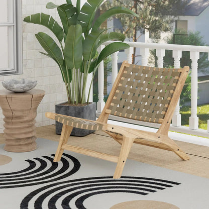 Modern Armless Teak Lounge Chair with Nylon Back
