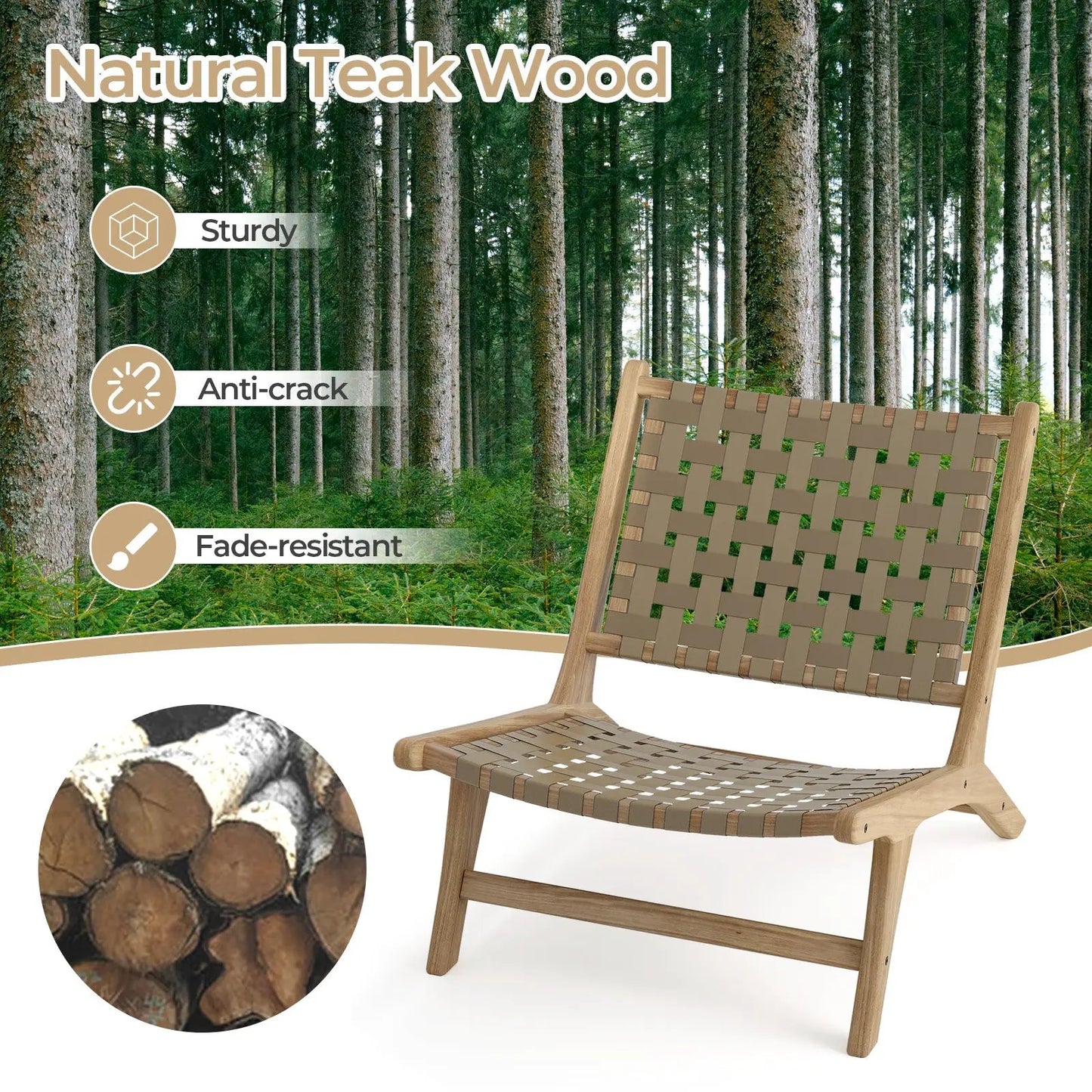 Modern Armless Teak Lounge Chair with Nylon Back