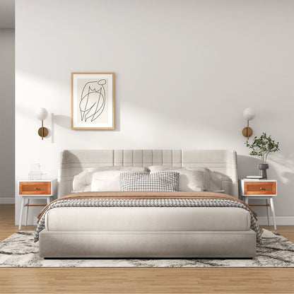 Mesita de noche moderna de 1 cajón con patas de madera maciza - Blanca