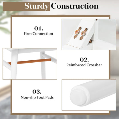 Mesita de noche moderna de 1 cajón con patas de madera maciza - Blanca
