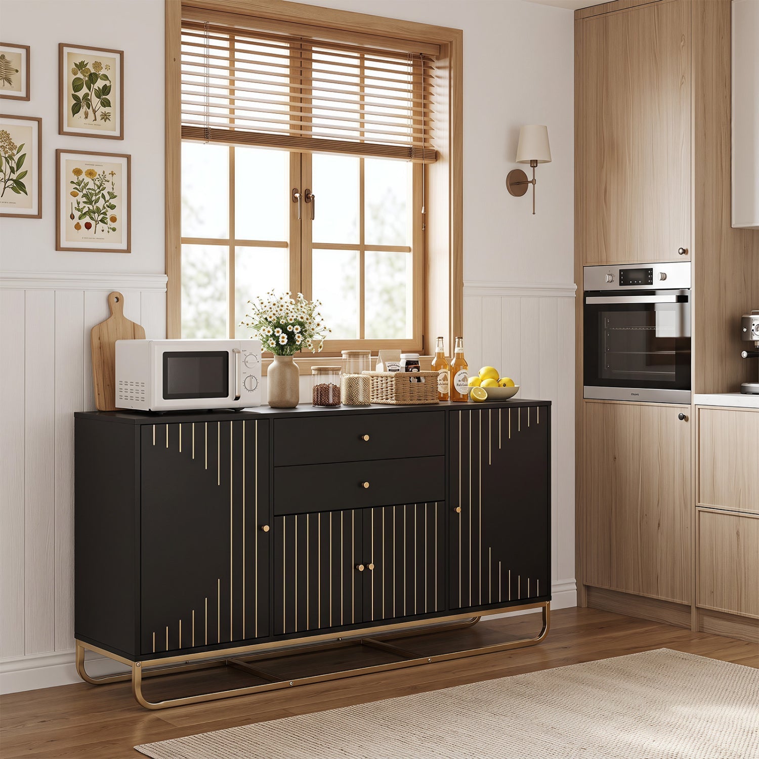 Buffet cabinet DirectDeals with 2 drawers & adjustable shelves, black with gold stripes on Tampa Home & Garden Store