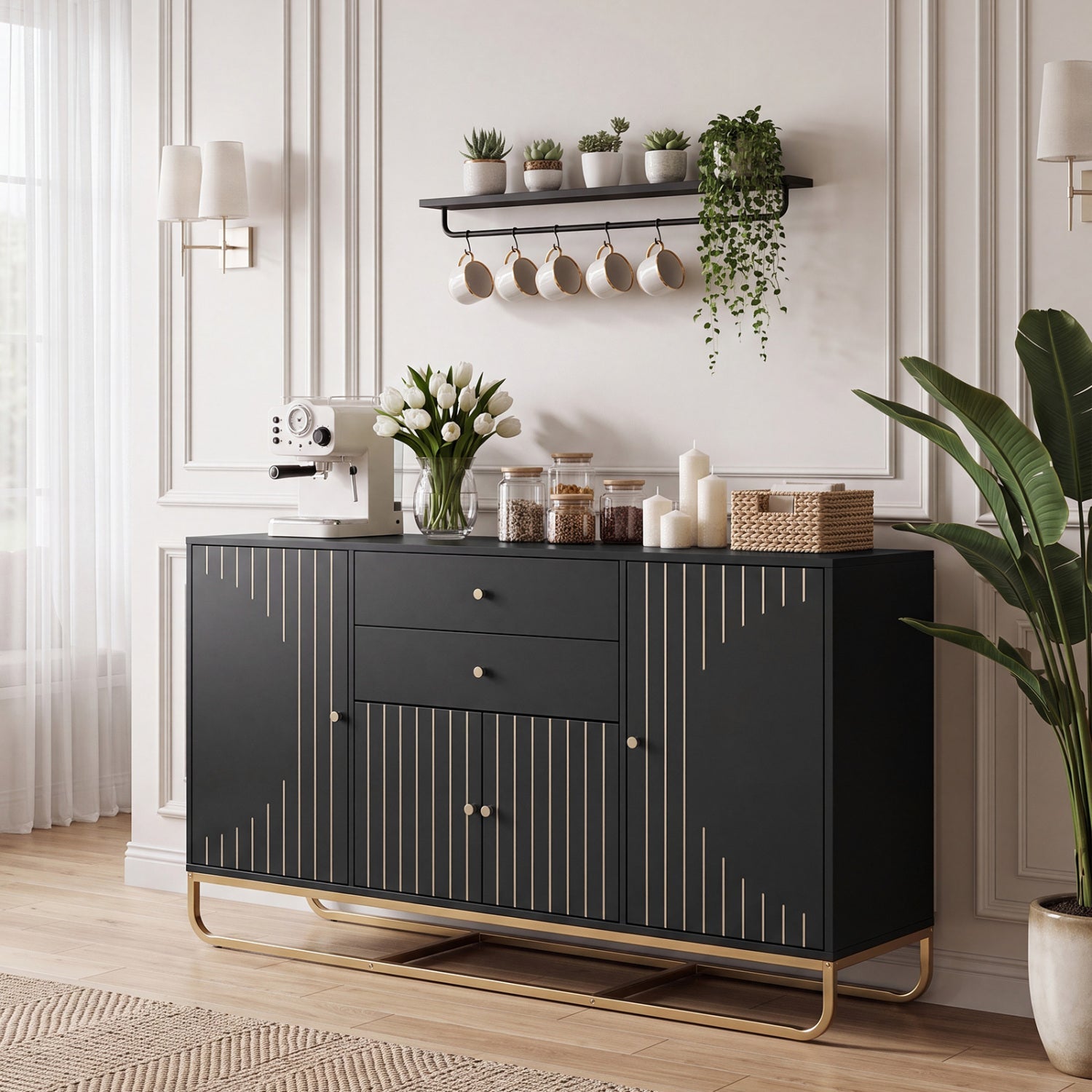 Modern buffet sideboard cabinet by DirectDeals with 2 drawers and adjustable shelves in black on Tampa Home & Garden Store