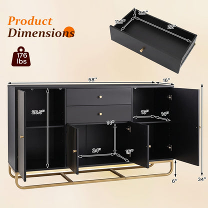 Modern Buffet Sideboard Cabinet DirectDeals black with 2 drawers and adjustable shelves on Tampa Home & Garden Store