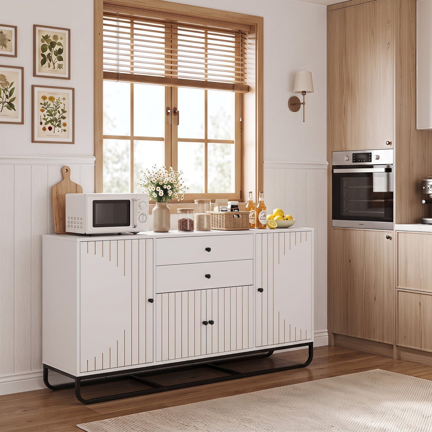 Modern white buffet sideboard with 2 drawers and adjustable shelves on Tampa Home & Garden Store