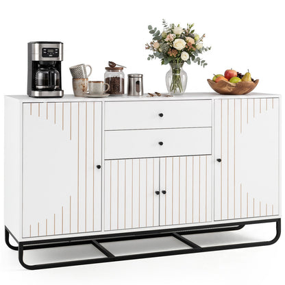 Modern buffet sideboard cabinet with 2 drawers and adjustable shelves, white with gold accents on Tampa Home & Garden Store