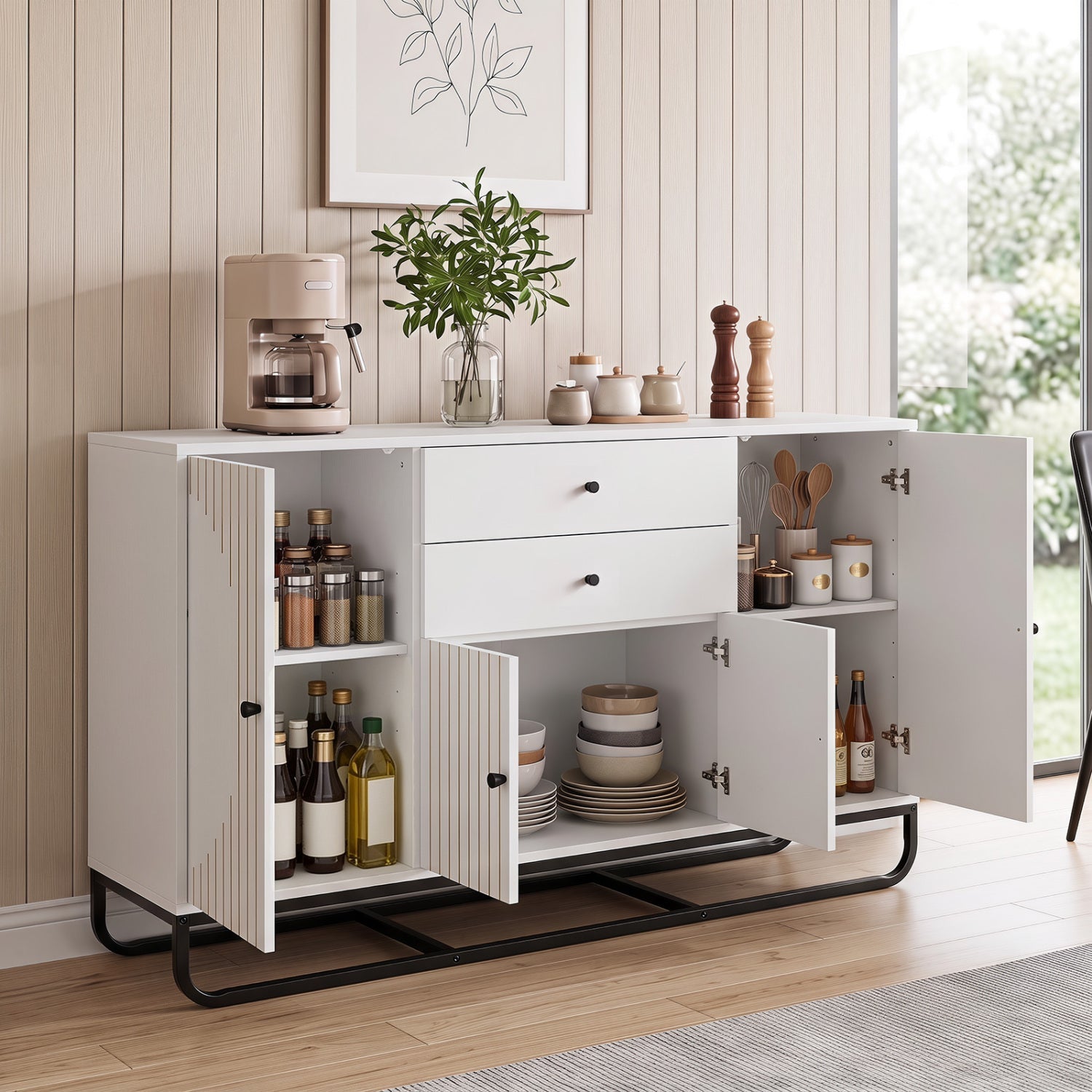 DirectDeals white modern buffet sideboard cabinet with 2 drawers and adjustable shelves on Tampa Home & Garden Store