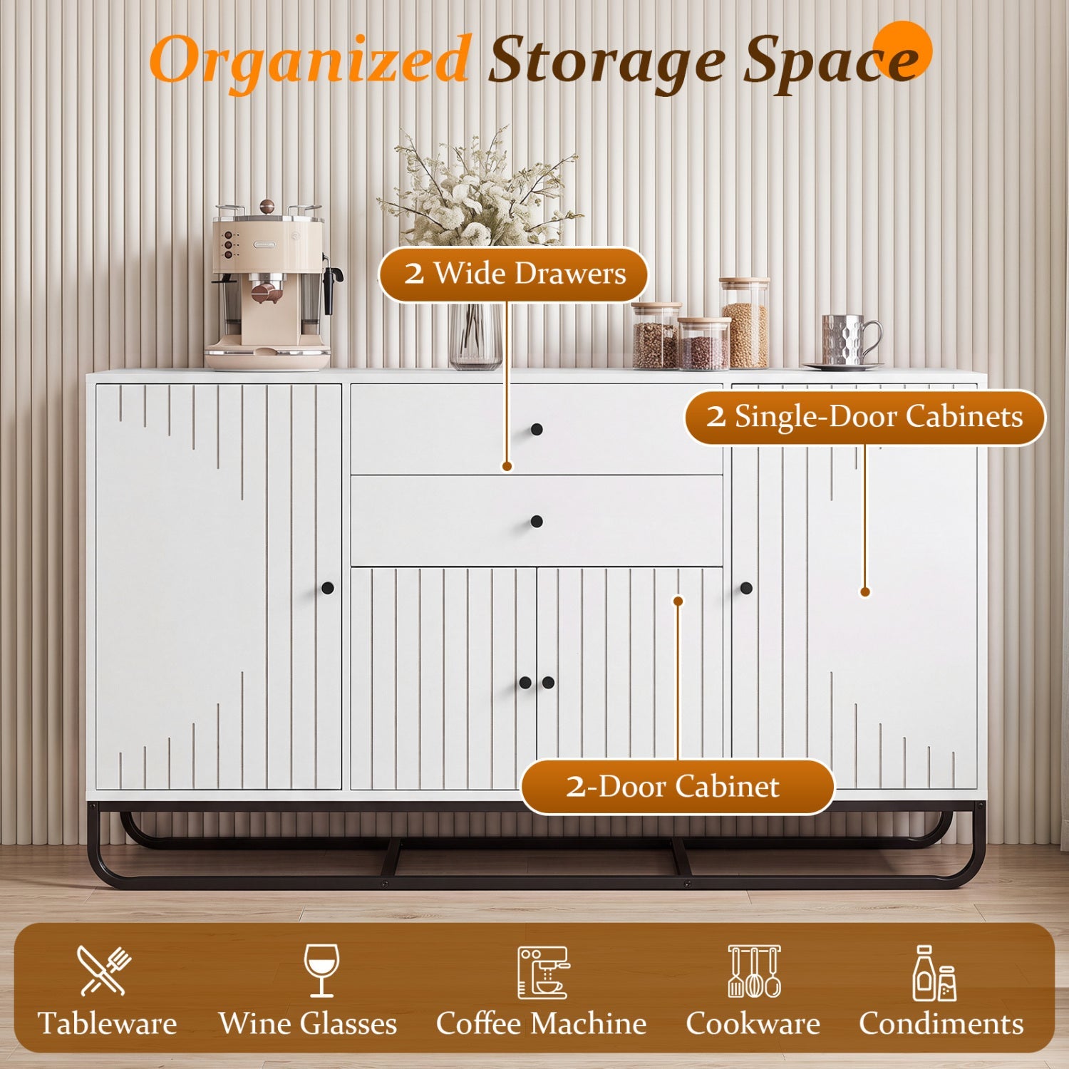 DirectDeals Modern Buffet Sideboard with 2 Wide Drawers and 2 Single-Door Cabinets in white on Tampa Home & Garden Store