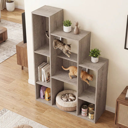 Cat Bookshelf Cat Tree with 8 Section Storage