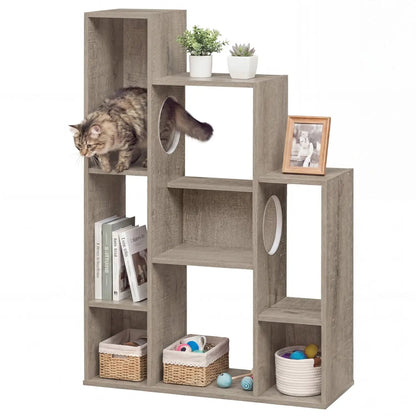 Cat Bookshelf Cat Tree with 8 Section Storage