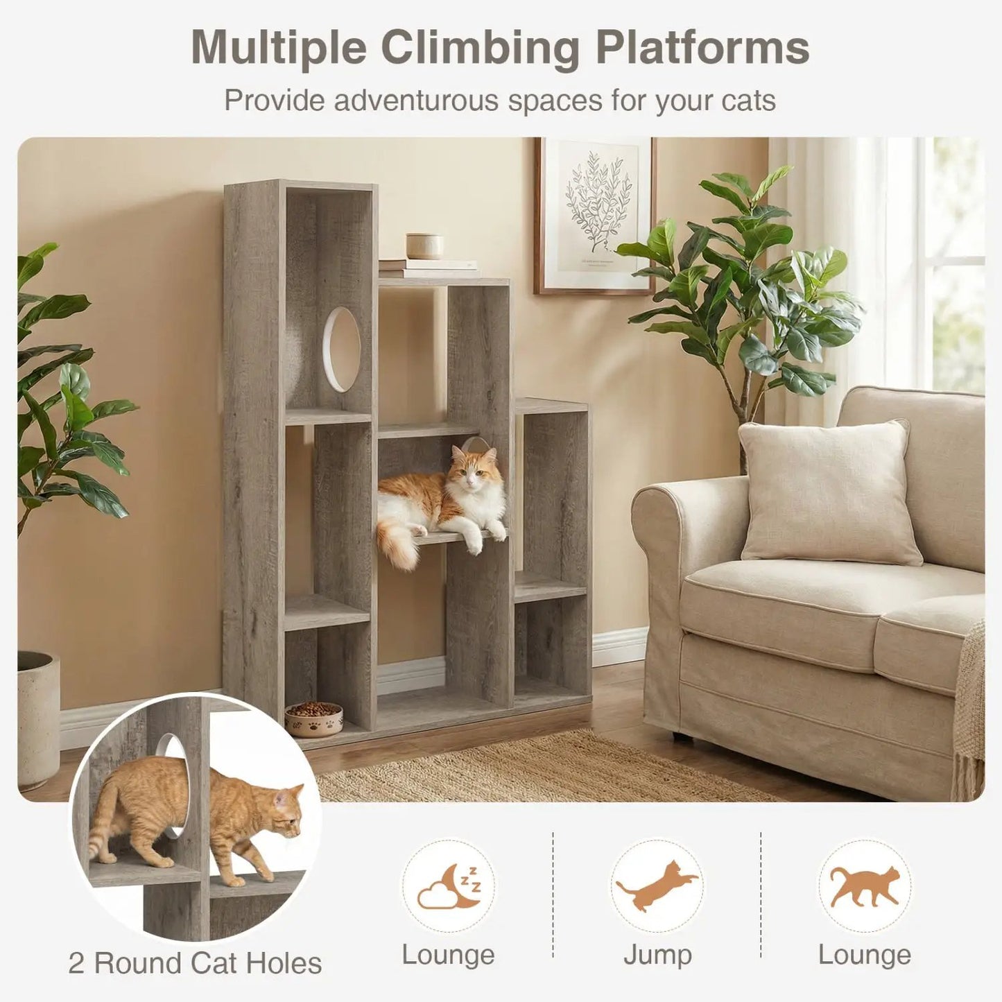 Cat Bookshelf Cat Tree with 8 Section Storage