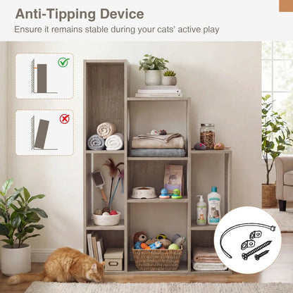 Cat Bookshelf Cat Tree with 8 Section Storage