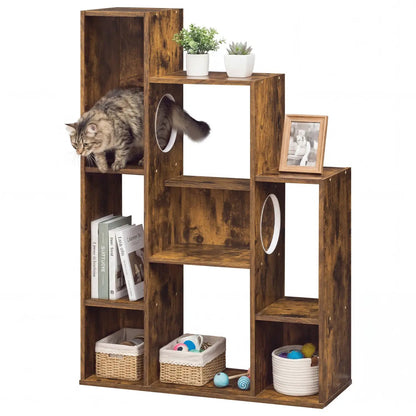 Cat Bookshelf Cat Tree with 8 Section Storage
