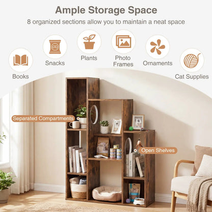 Cat Bookshelf Cat Tree with 8 Section Storage