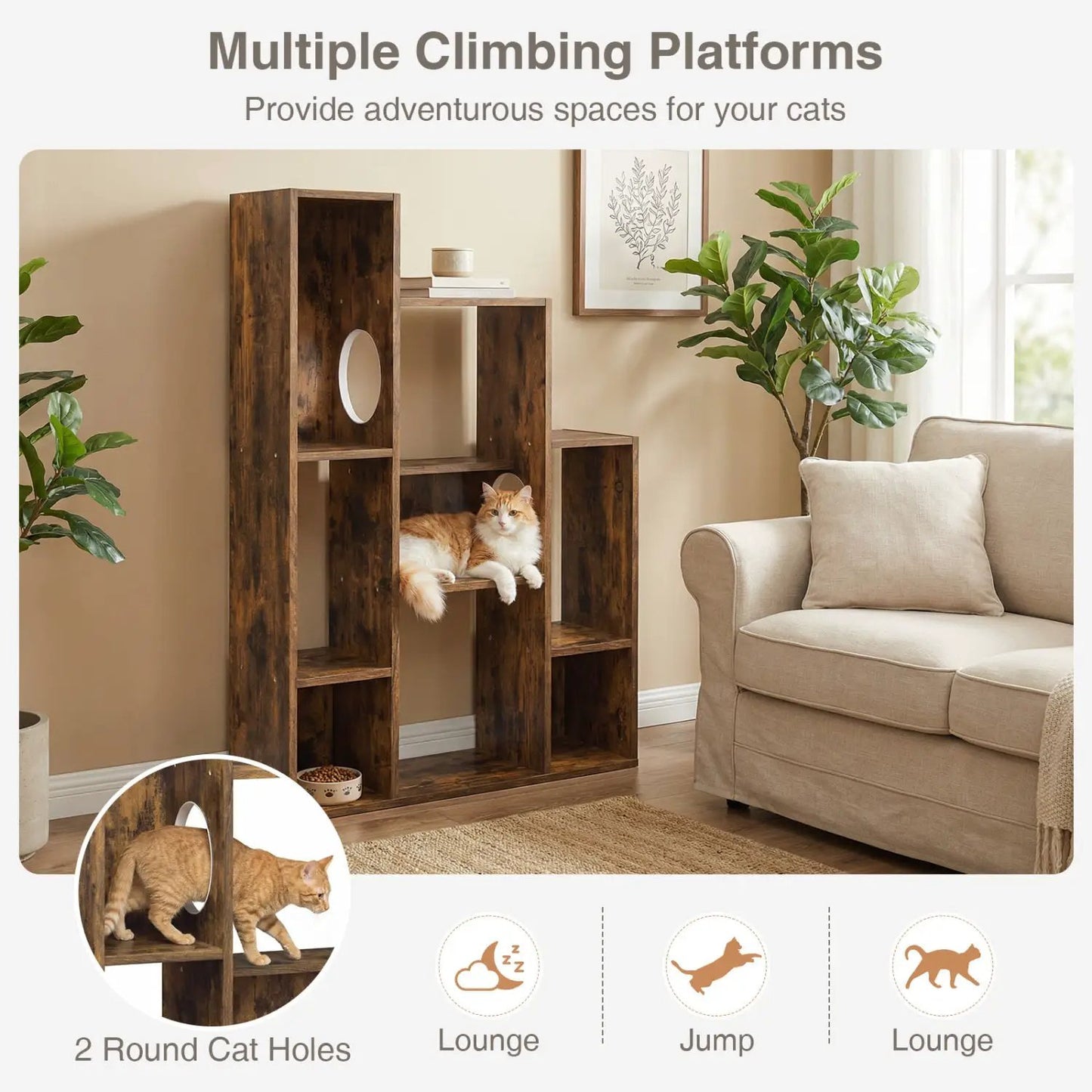 Cat Bookshelf Cat Tree with 8 Section Storage