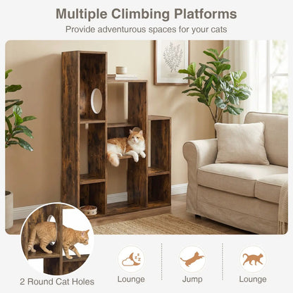 Cat Bookshelf Cat Tree with 8 Section Storage