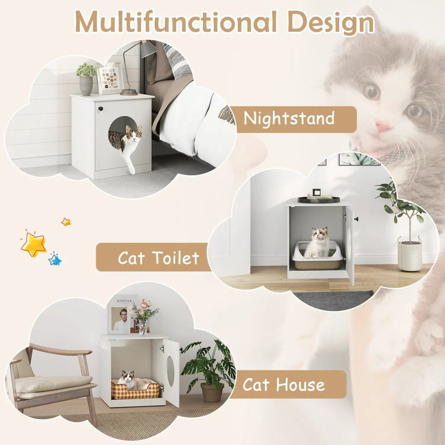 Cat Litter Box Enclosure with Nightstand White
