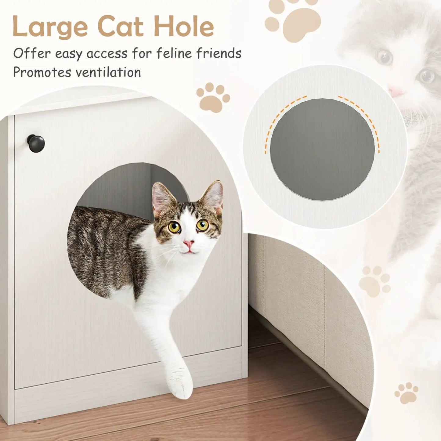 Cat Litter Box Enclosure with Nightstand White