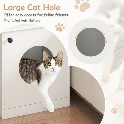 Cat Litter Box Enclosure with Nightstand White