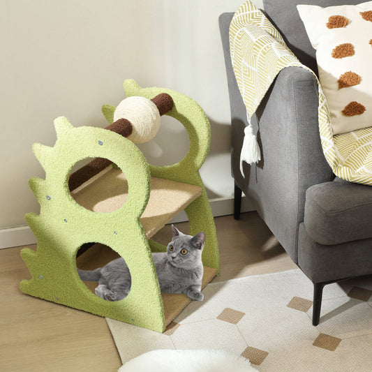 2-Tier Modern Cat Tree for Indoor Cats with Rotatable Sisal Scratching Ball-Green - Tampa Home & Garden Store