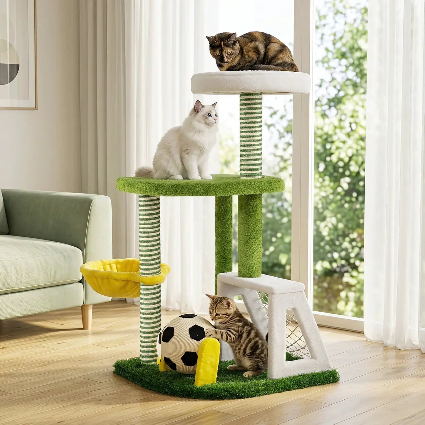 Multi Level Cat Tree with Soccer Field Hammock