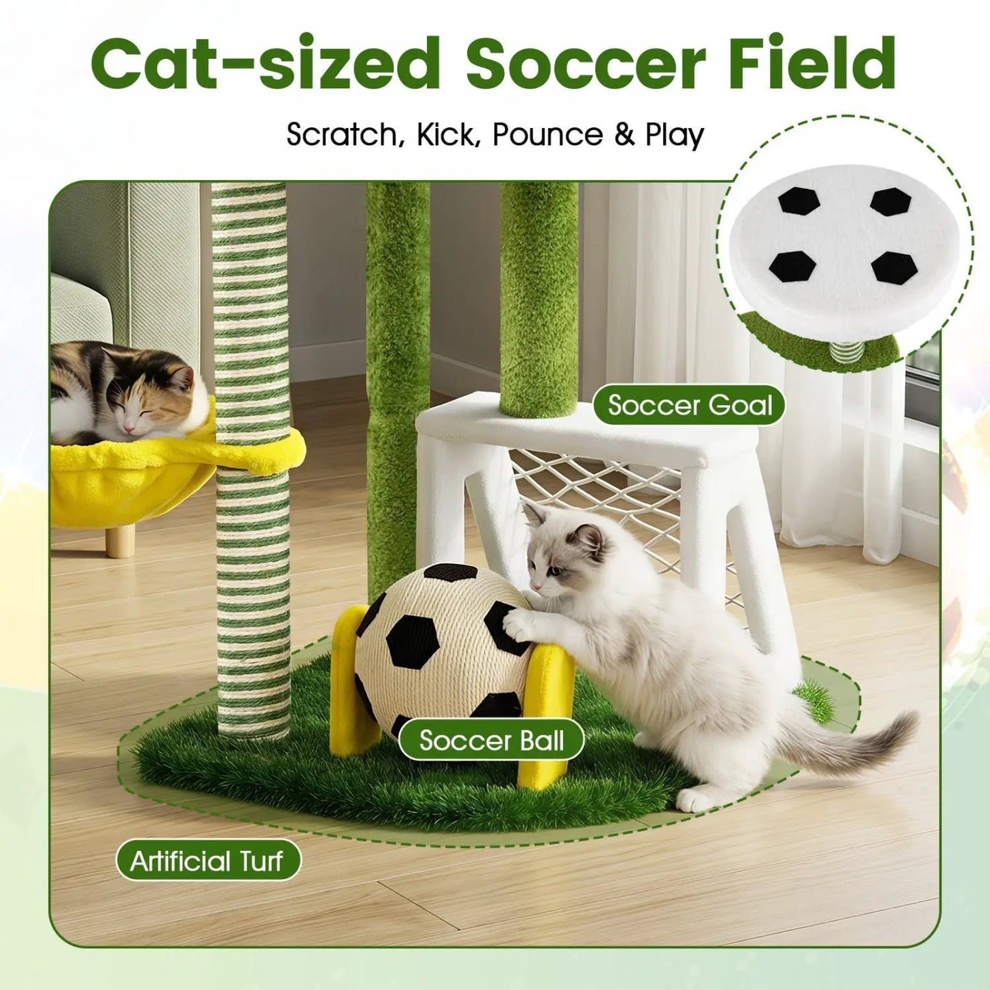 Multi Level Cat Tree with Soccer Field Hammock