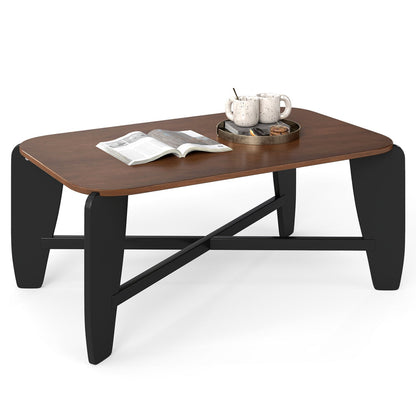 Rectangular coffee table DirectDeals with warm brown rubber wood top and black cross-leg base on Tampa Home & Garden Store