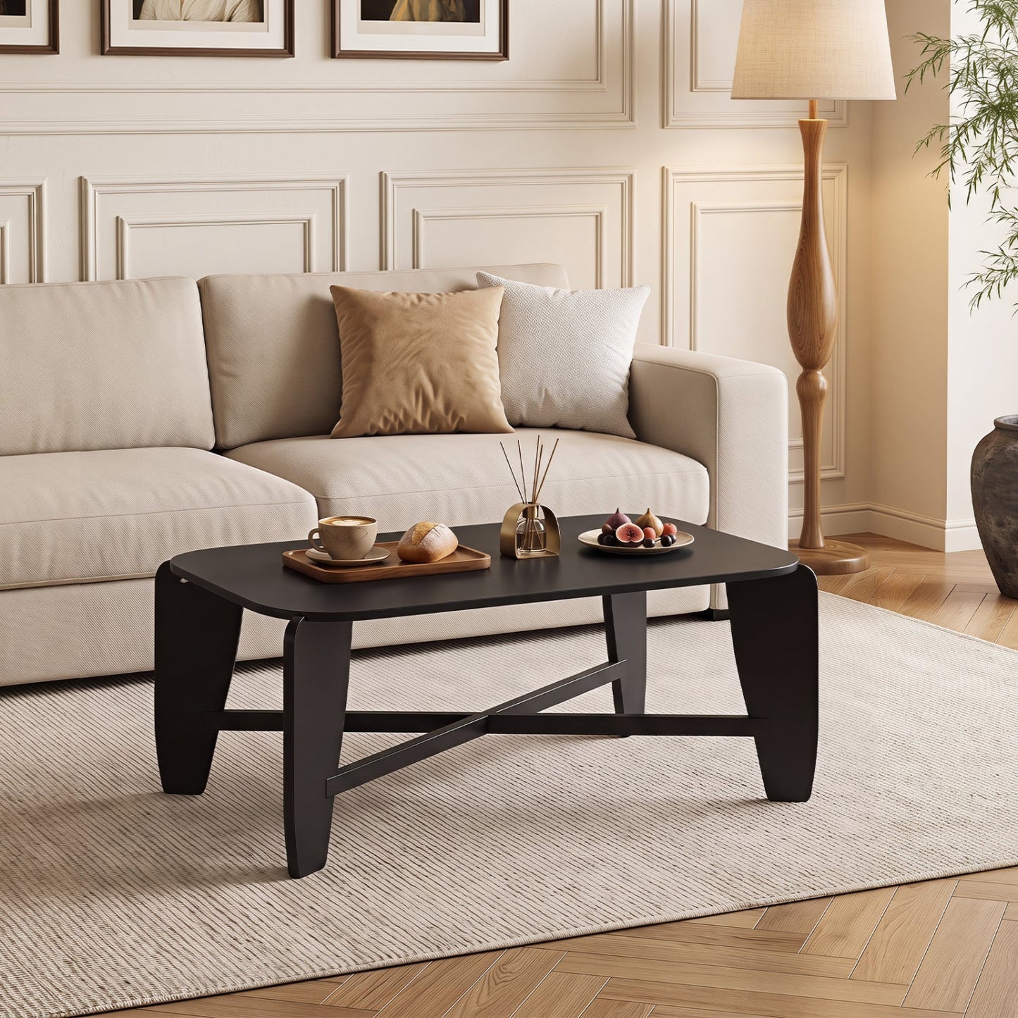 Rectangular coffee table with rubber wood cross-leg base and black top DirectDeals on Tampa Home & Garden Store