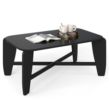 Rectangular black coffee table with rubber wood cross-leg base, round top tray with mugs on Tampa Home & Garden Store