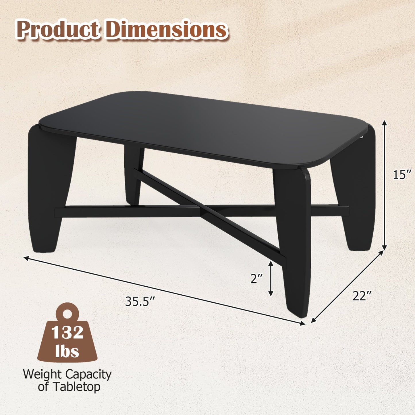 Rectangular coffee table by DirectDeals with black finish and rubber wood cross-leg base on Tampa Home & Garden Store
