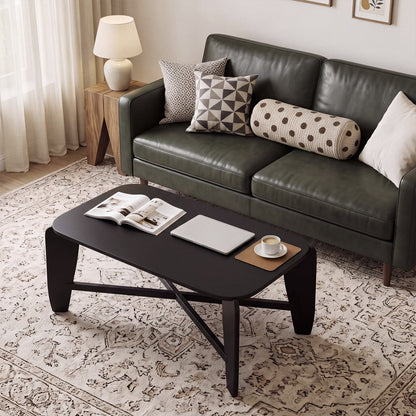 Rectangular coffee table by DirectDeals with rubber wood cross-leg base in black finish on Tampa Home & Garden Store
