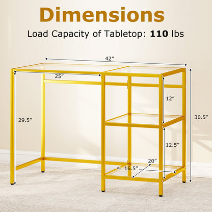 Modern Console Table with 2 Open Shelves and Metal Frame-Golden