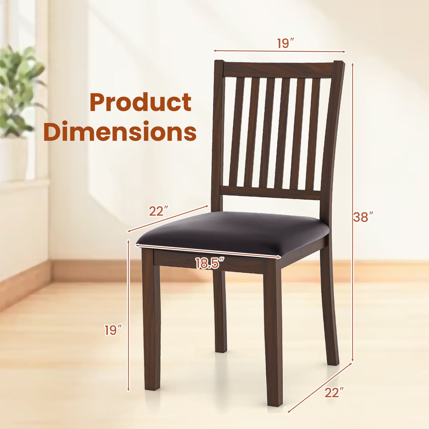 Upholstered Modern Dining Chair Set of 2 with Slanted High Backrest-Brown