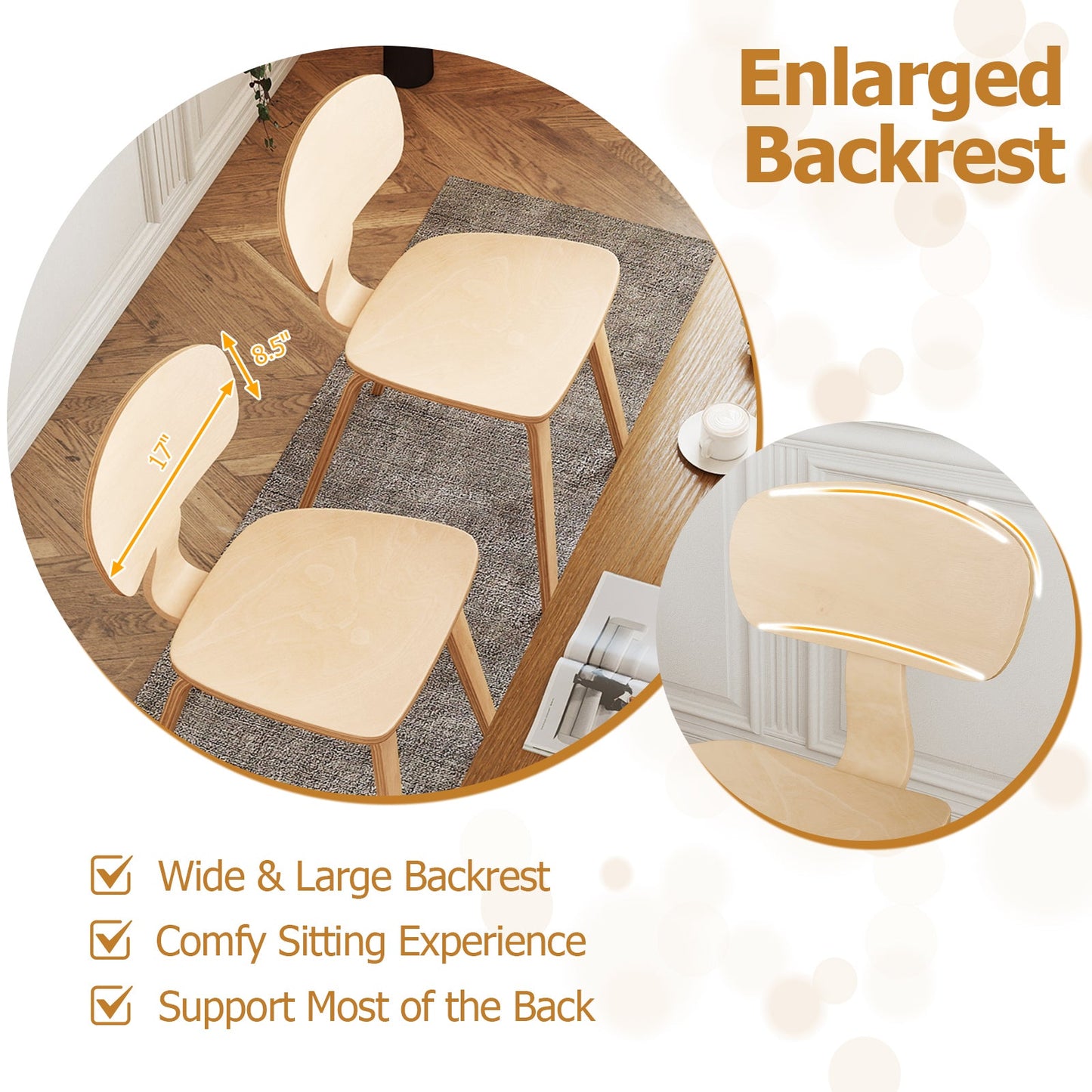 Modern Dining Chair Set of 4 with Wide Seat-Natural