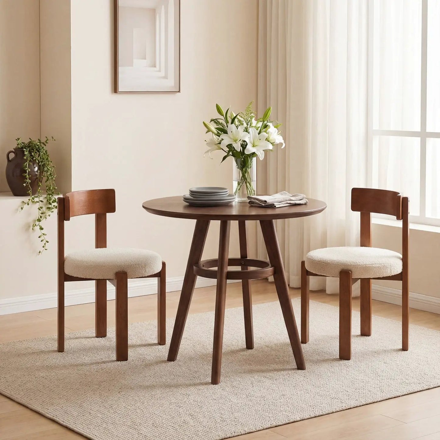 Modern Dining Chairs for 4 with Rubber Wood Legs
