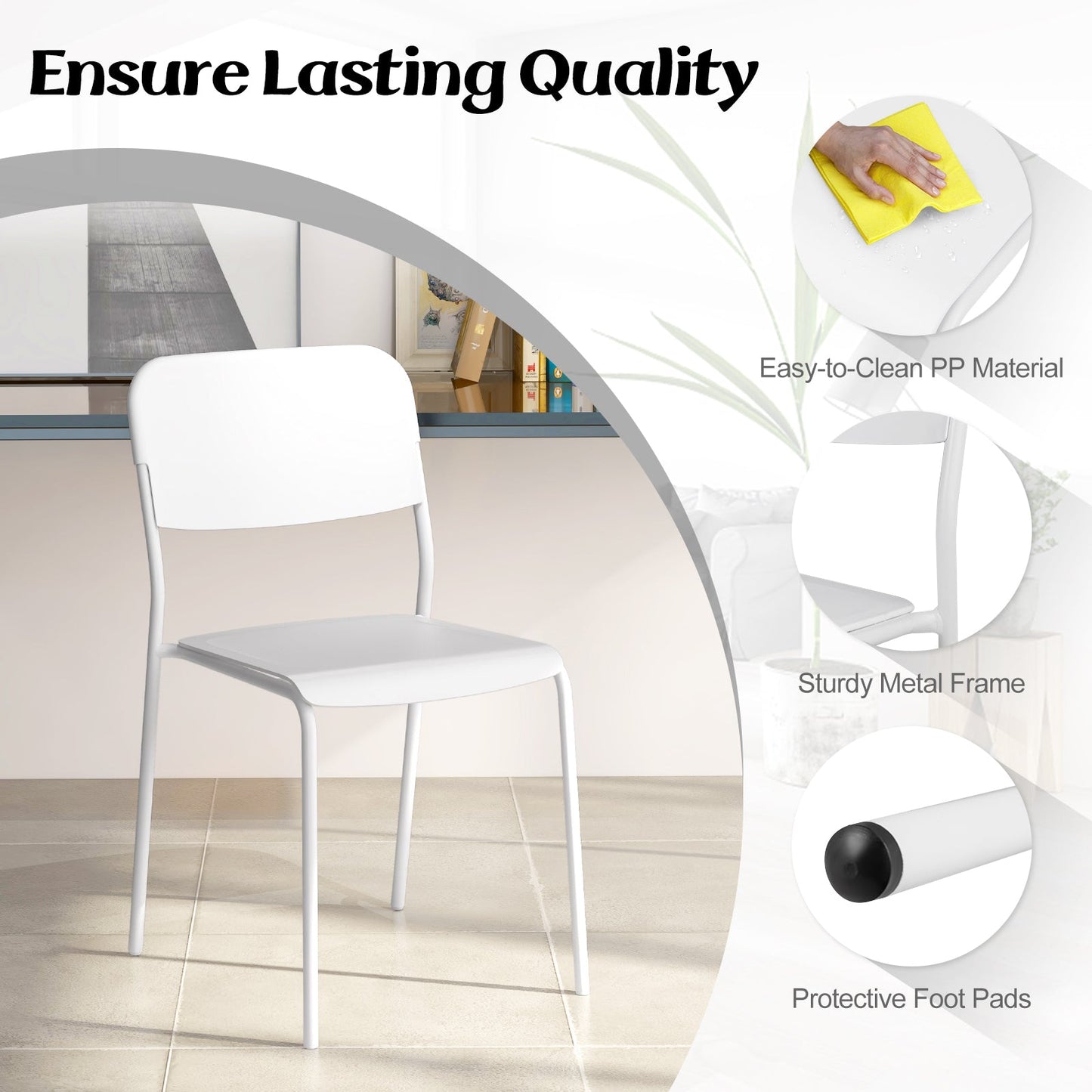 Modern Dining Chairs Set of 4 with Tilted Backrest and Sturdy Metal Legs-White
